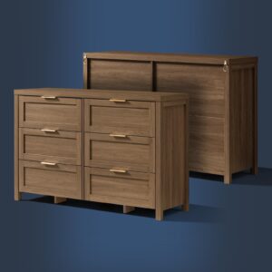 OAKHAM HOME Sherwood 6 Drawer Double Dresser, 47" Wide Wooden Storage Chest with 1.4 Inch Thick Top, Modern Storage Organizer for Bedroom, Living Room, Hallway