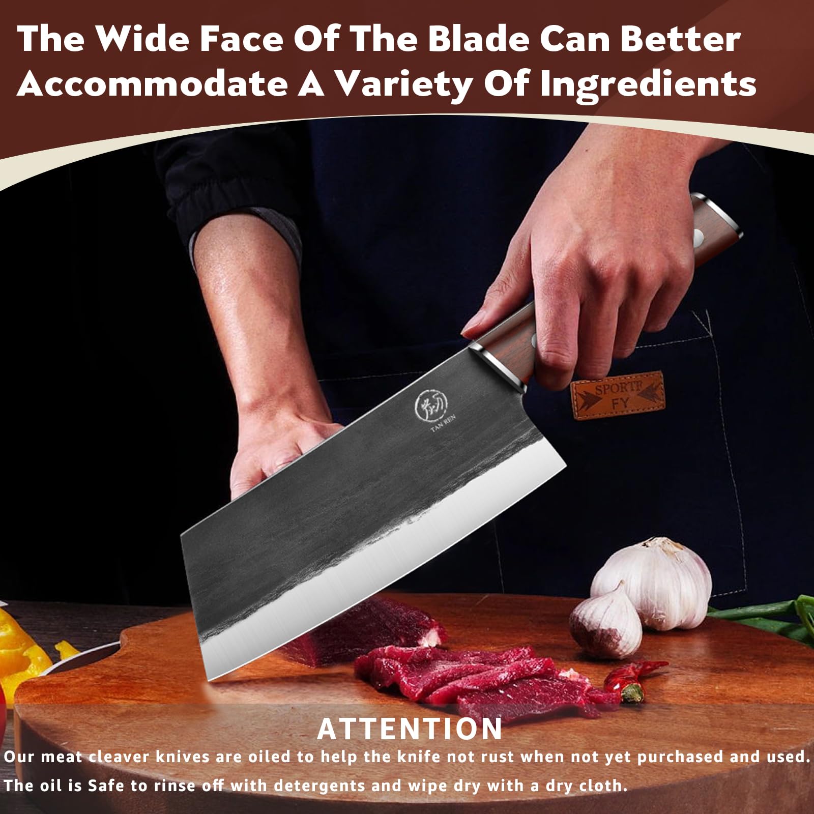 TAN REN 7.5 Inch Chinese Cleaver Knife and 7 Inch Boning Knife for Meat Cutting, High Carbon Steel Butcher Knife, Stainless Boning Knives with Sheath