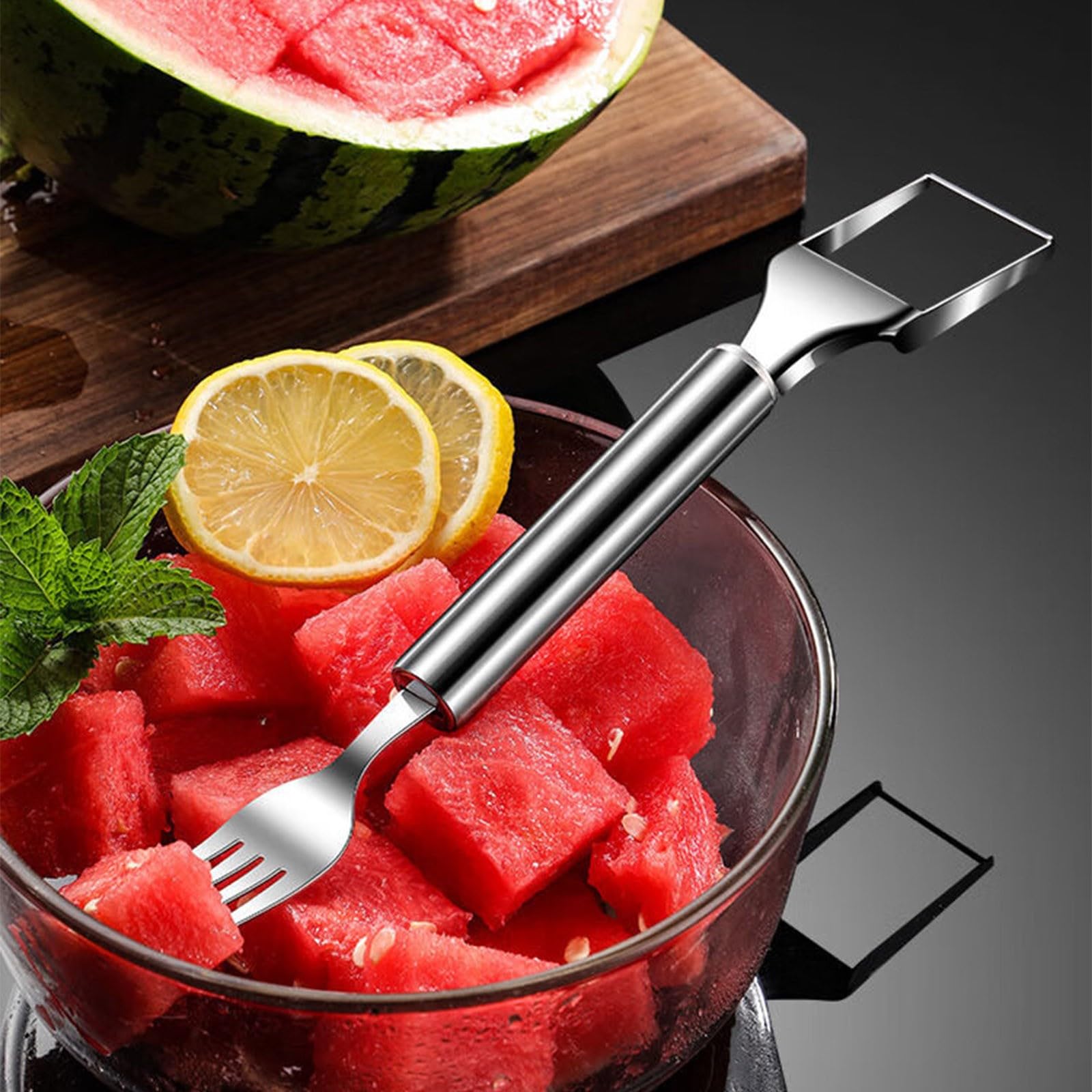 Deal of The Day Clearance, 2-in-1 Watermelon Fork, 2024 New Stainless Steel Fruit Forks, Summer Fruit Cutting Fork, Premium Watermelon Fork Slicers Cutter Tool for Kitchen Home