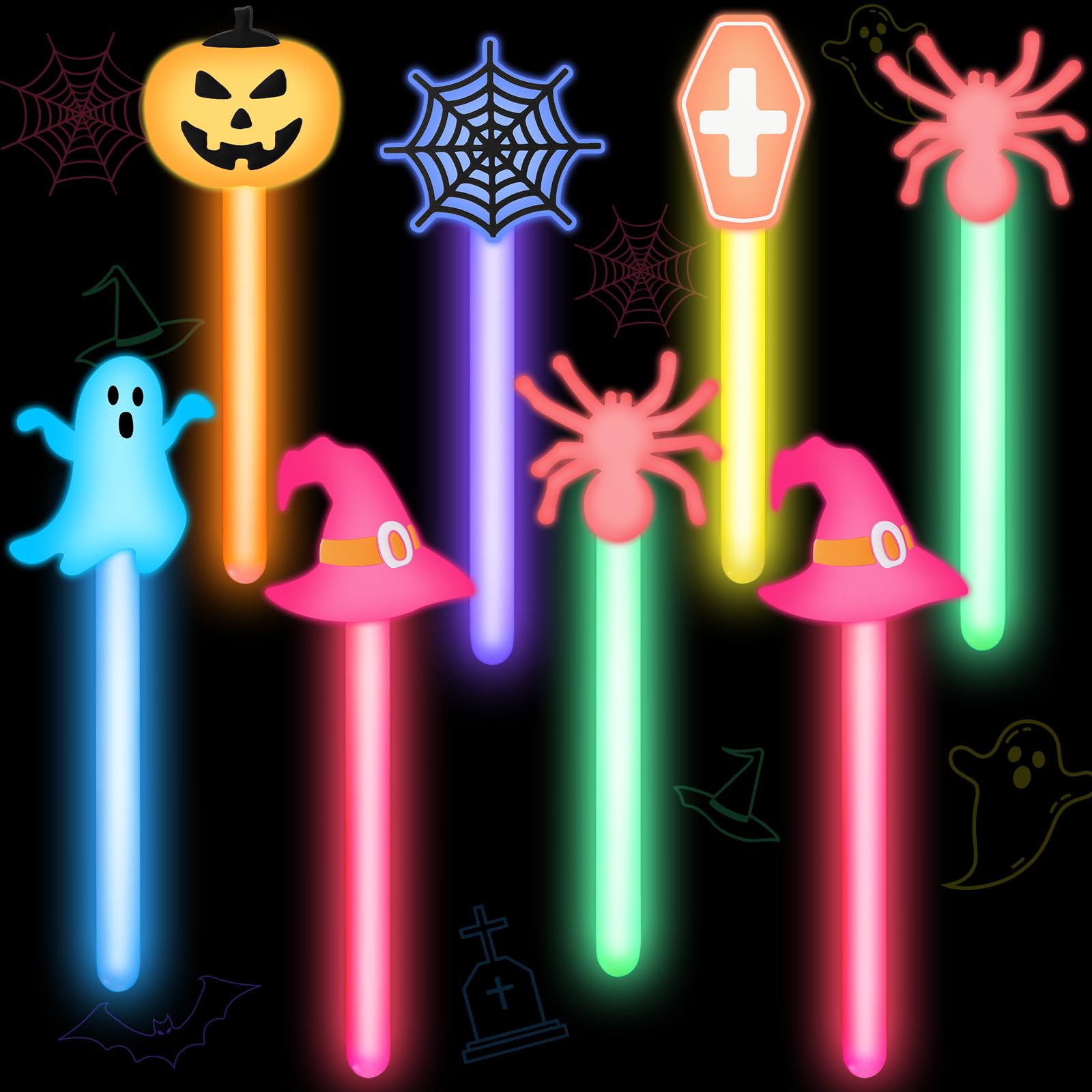 FZR Legend 24 Halloween Party Favors Glow Sticks for Kids, 4 Inch Glow Sticks Halloween Glow in the Dark Party Supplies Halloween Goodie Bags Stuffers Classroom Prizes