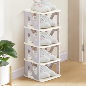 VECELO Foldable Plastic Shoes Rack Storage Organizer for Entryway, Hallway, Closet, Small Space, Gray