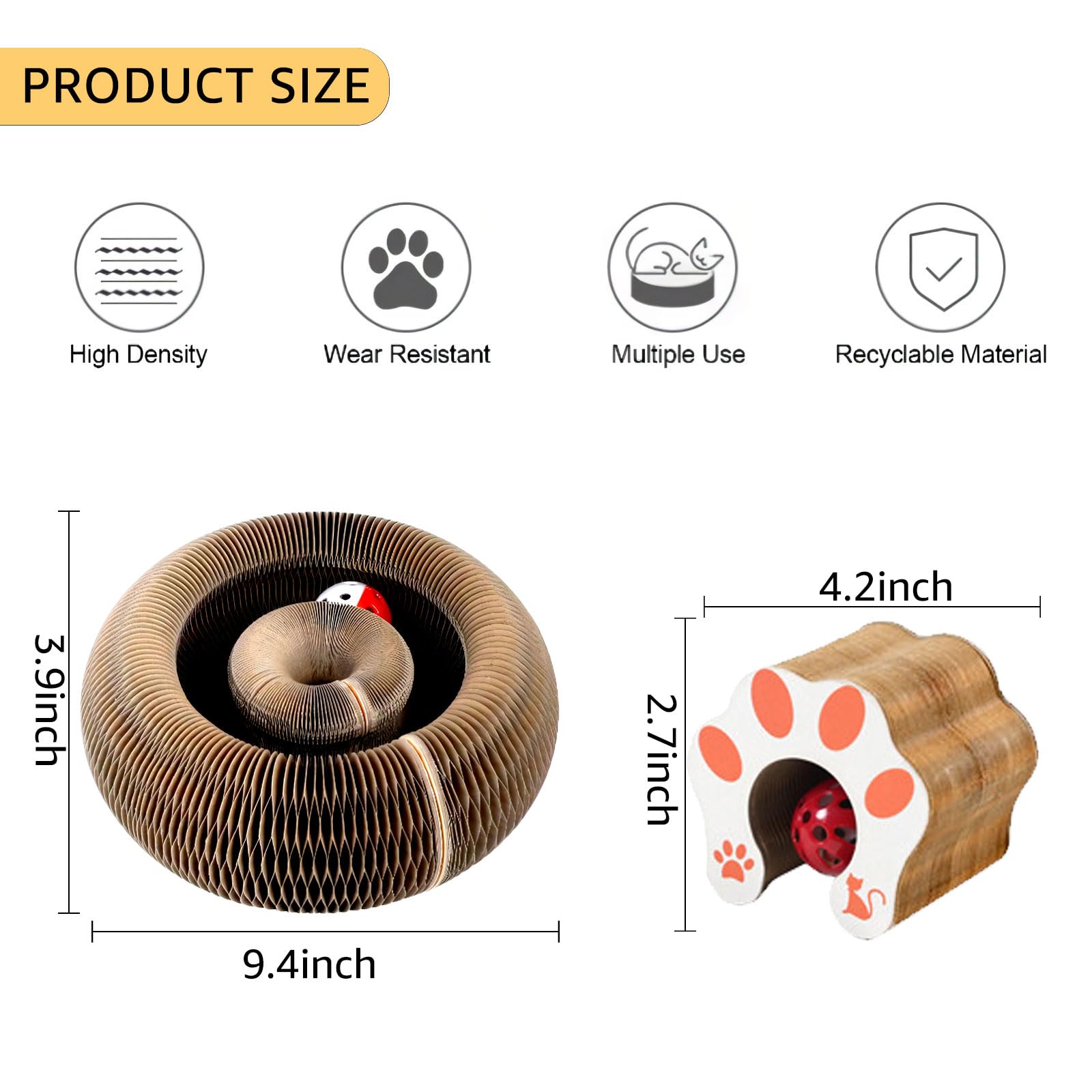 Cat Toy, Magic Organ Cat Scratch Board Compact Cat Accordion Toy, Cardboard Cat Toys, Interactive Scratch Pad Cat Toy with Toy Bell Ball