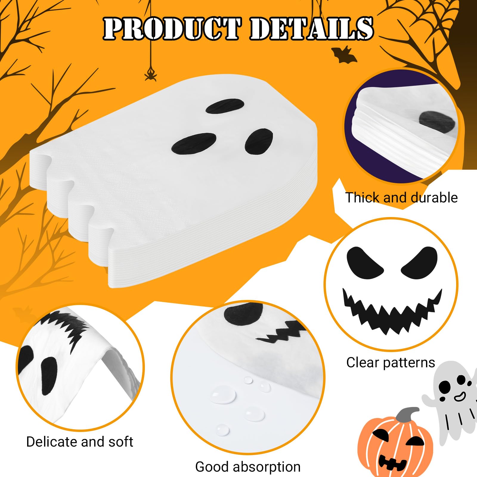 FZR Legend 50 Pack Halloween Party Napkins Ghost Paper Napkins, Halloween Cocktail Napkins Disposable Napkins for Halloween Party Supplies Decorations