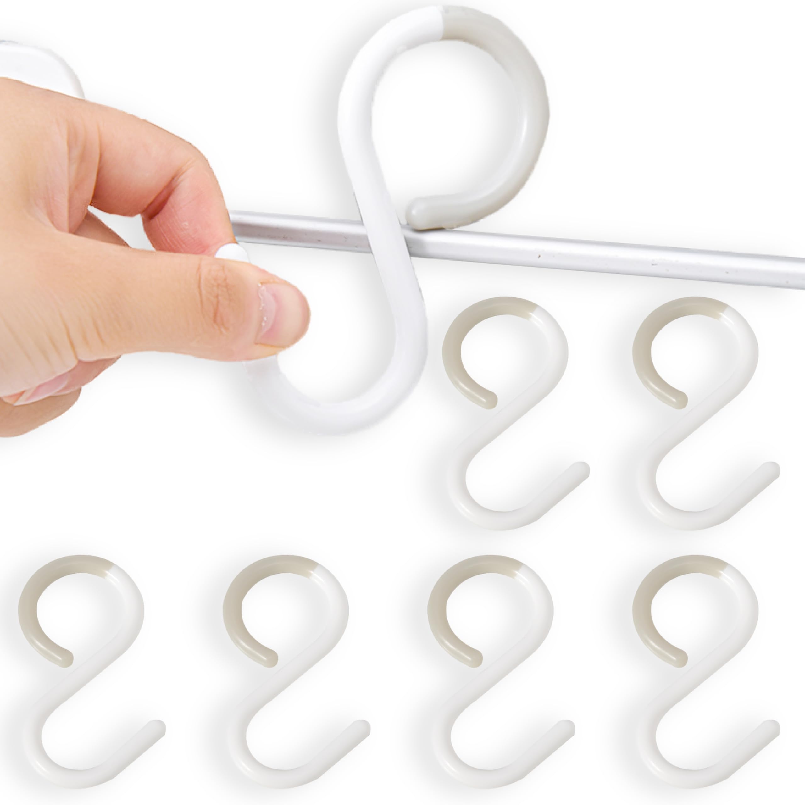 6 Pack Secure and Quiet Plastic S Hooks Rack Hanger S Shaped Hooks Hanging Flexible Neck for Easy Twist and Lock Rust-Free Non Slip for Kitchen Bathroom White (Small (2.4 inch))