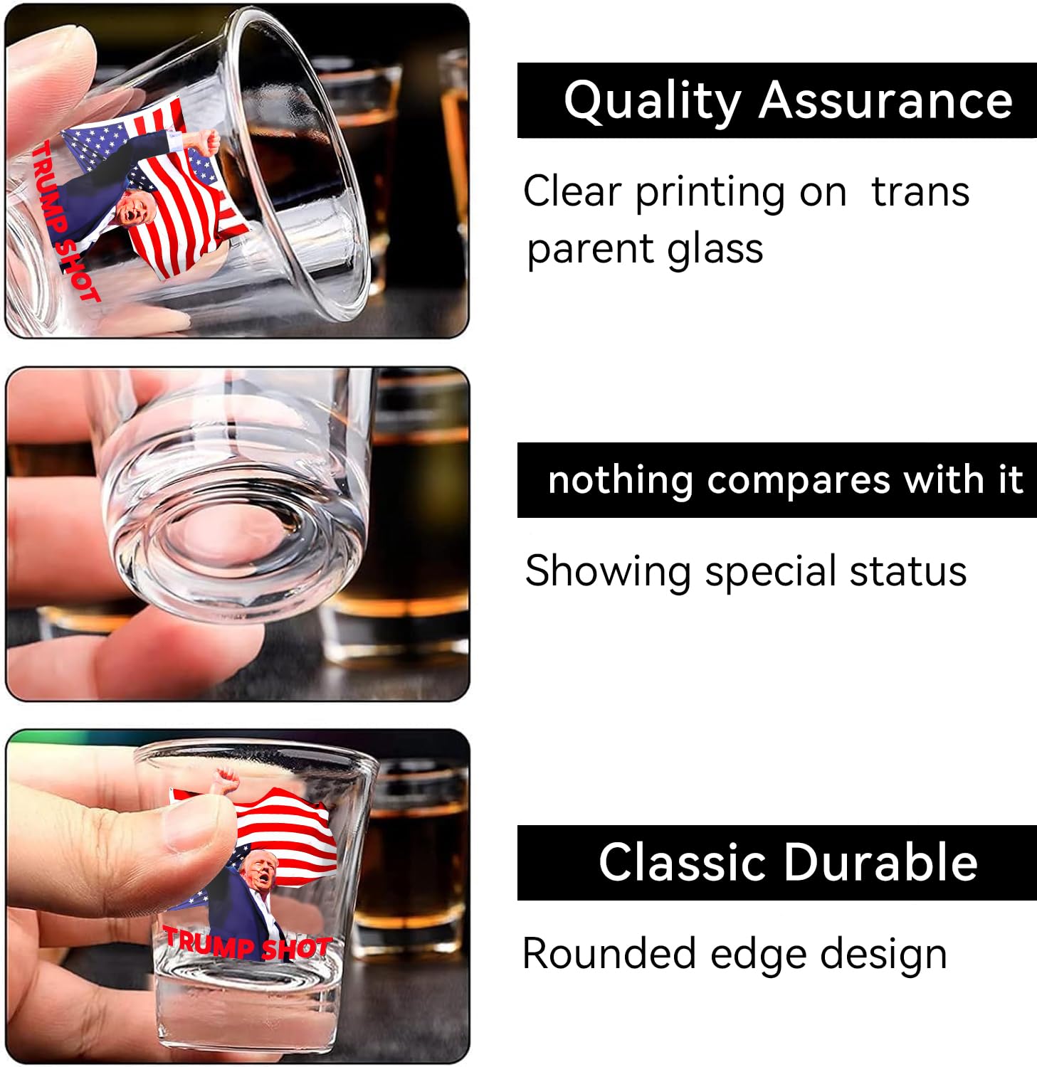 Pekuality Trump Shot Glass 1.5oz-2024 Survived Assassination Shot at Election Rally -Never Surrender - Trump Mug Shot Glass -Small Glass Cups Gift (4 pcs)