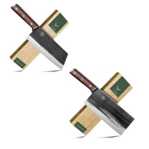 tan ren 7.5 inch chinese cleaver knife and 8 inch cleaver knife for meat cutting, high carbon steel boning knife, full tang meat cleaver knife for home kitchen