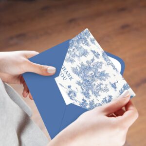 Whaline 24 Pack Blue White Thank You Cards with Envelopes Stickers Vintage Farmhouse Greeting Cards Chinoiserie Blank Note Cards for Birthday Baby Shower Party Supplies