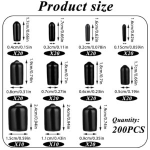 Giantree 200Pcs Rubber End Caps, Black Round Vinyl End Caps Bolt Screw Covers Caps Screw Bolt Screw Rubber Thread Protector Caps Cover for Tube Screw Bolt in 11 Sizes(1.5/2/3/4/5/6/7/8/9/11/15mm)