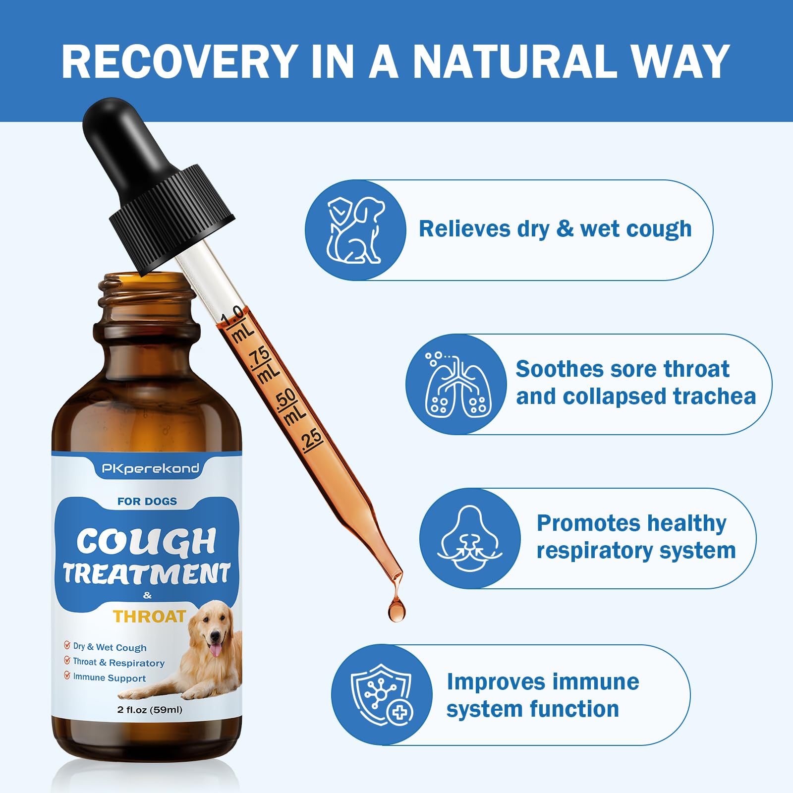 Cough Treatment for Dogs - Relives Sore Throat, Dry & Wet Cough in Dogs - Trachea Collapse and Respiratory Support - Immune Supplement for Dogs - Natural Herbal Remedy 2 oz