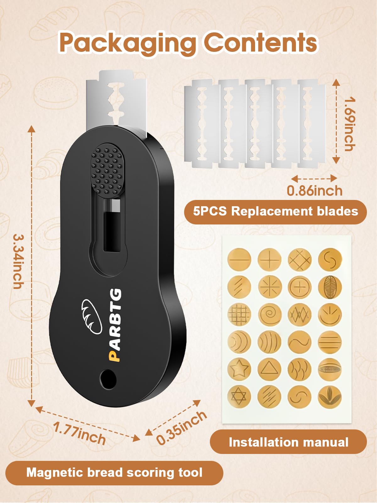 Extractable & Magnetic Bread Lame Dough Scoring Tool, Professional Sourdough Scoring Tool for Sourdough Bread Baking, Bread Making, Bread Scoring Tool with 5 Razor Blades & Scoring Patterns booklet