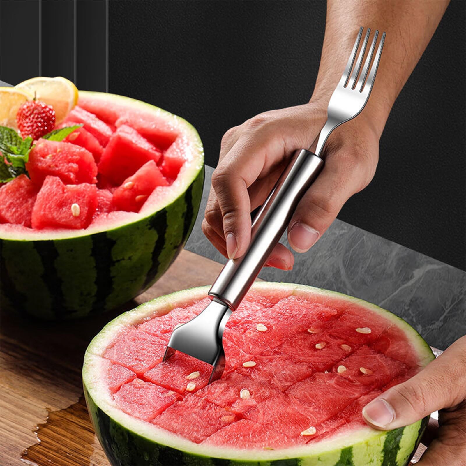 Deal of The Day Clearance, 2-in-1 Watermelon Fork, 2024 New Stainless Steel Fruit Forks, Summer Fruit Cutting Fork, Premium Watermelon Fork Slicers Cutter Tool for Kitchen Home