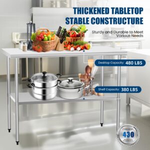 Stainless Steel Table 24 x 48 Inches Commercial Metal Work Table with Adjustable Undershelf and Bullet Feet for Kitchen Prep, Outdoor, Restaurant, Hotel & Garage