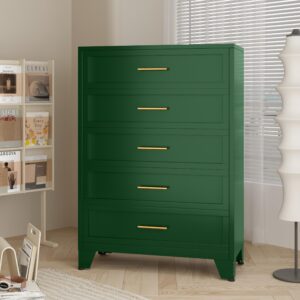 KAIFAM 5 Drawer Dresser, Dressers & Chest of Drawers for Bedroom, Metal Storage Cabinet Organizer with Drawers for Living Room, Hallway, Entryway, Home Office (Dark Green)