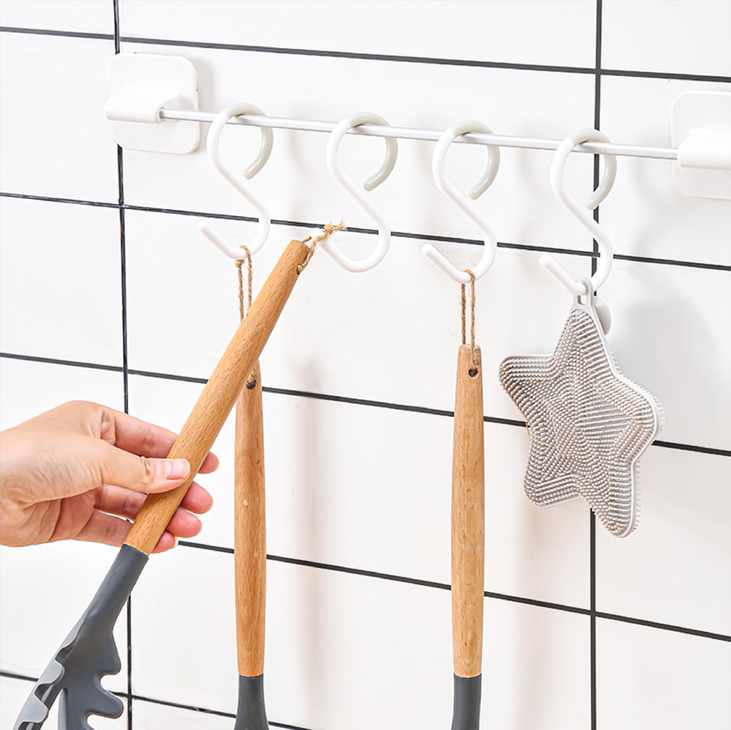 6 Pack Secure and Quiet Plastic S Hooks Rack Hanger S Shaped Hooks Hanging Flexible Neck for Easy Twist and Lock Rust-Free Non Slip for Kitchen Bathroom White (Clip-Large (3.5 inch))