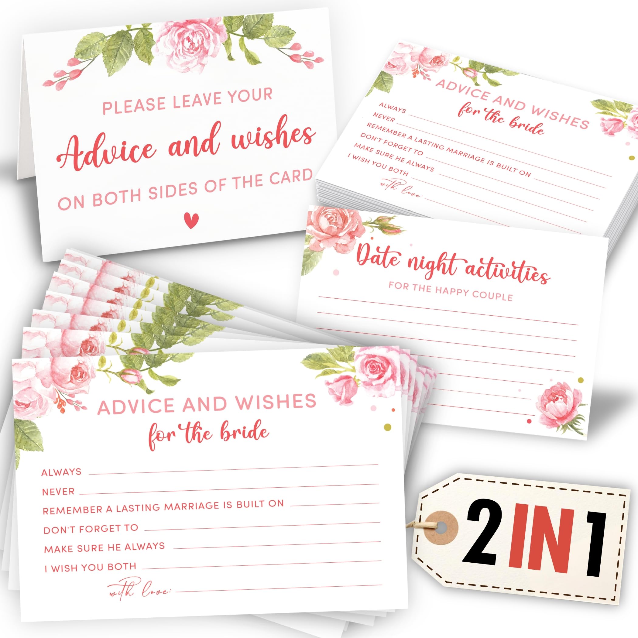 STOFINITY Marriage Advice For The Bride Cards - 50 Pcs Wedding Advice And Wishes Cards For Floral Bridal Shower Decorations, Advice Cards For Bridal Shower Party Decor