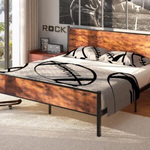 Wokerwie Full Size Wood Platform Bed Frame, with Retro Wooden Headboard and Footboard, Stable Metal Frame Support, No Box Spring Needed, Large Under Bed Storage, Easy Assembly, Noise Free, Brown