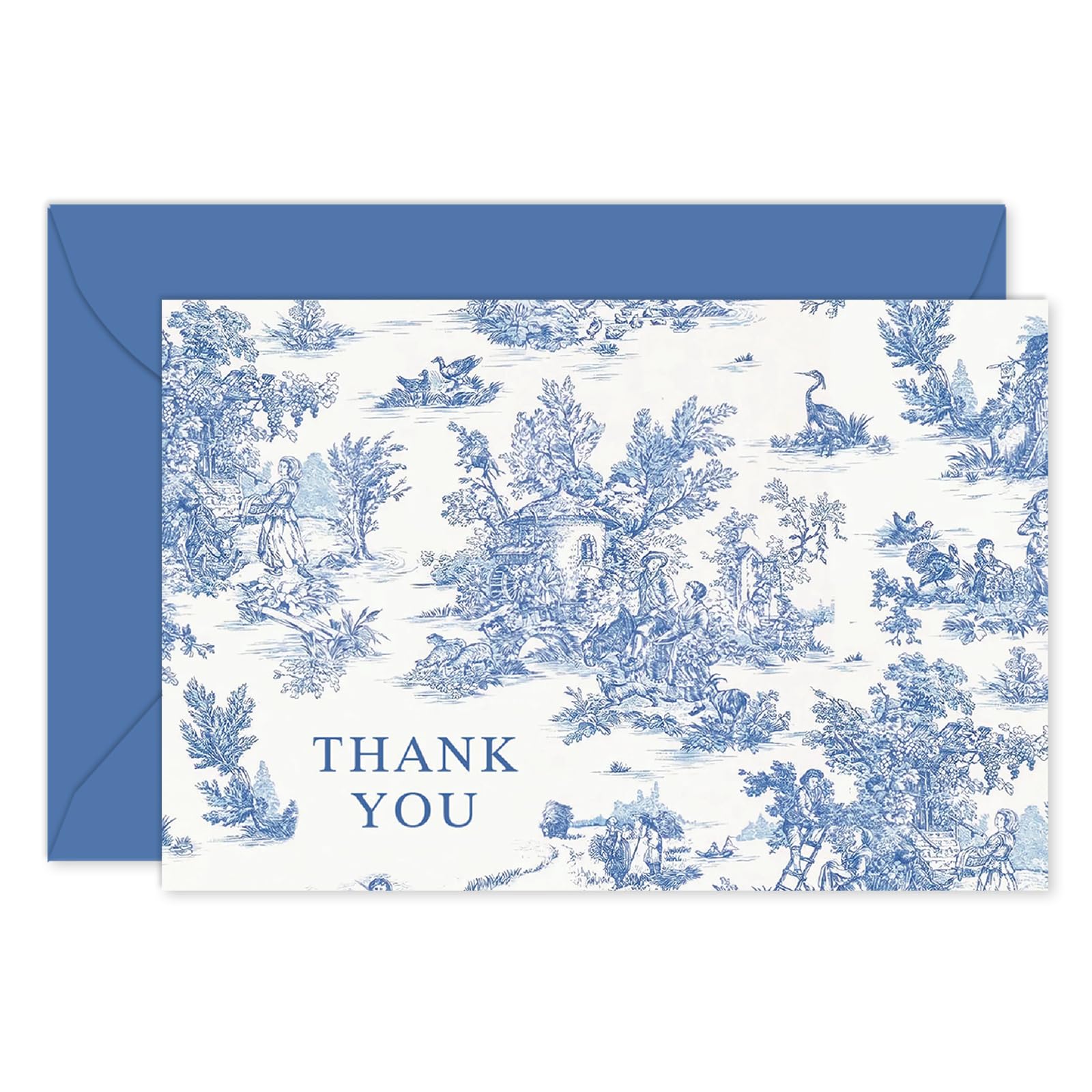 Whaline 24 Pack Blue White Thank You Cards with Envelopes Stickers Vintage Farmhouse Greeting Cards Chinoiserie Blank Note Cards for Birthday Baby Shower Party Supplies