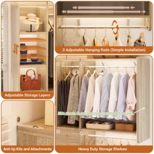 Besiost Closet System - 5FT Small Closet System with Drawers, 60" Closet Organizer System with Reversible Hanging Shelving, Closet Systems for Small/Walk-in Closets, Greige Oak