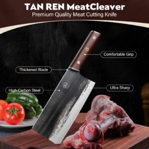 TAN REN 7.5 Inch Chinese Cleaver Knife and 8 Inch Cleaver Knife for Meat Cutting, High Carbon Steel Boning Knife, Full Tang Meat Cleaver Knife for Home Kitchen