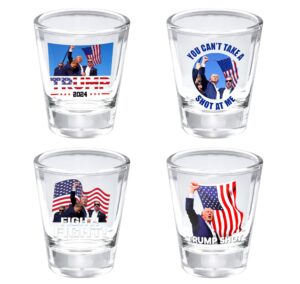 pekuality trump shot glass 1.5oz-2024 survived assassination shot at election rally -never surrender - trump mug shot glass -small glass cups gift (4 pcs)