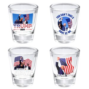 Pekuality Trump Shot Glass 1.5oz-2024 Survived Assassination Shot at Election Rally -Never Surrender - Trump Mug Shot Glass -Small Glass Cups Gift (4 pcs)