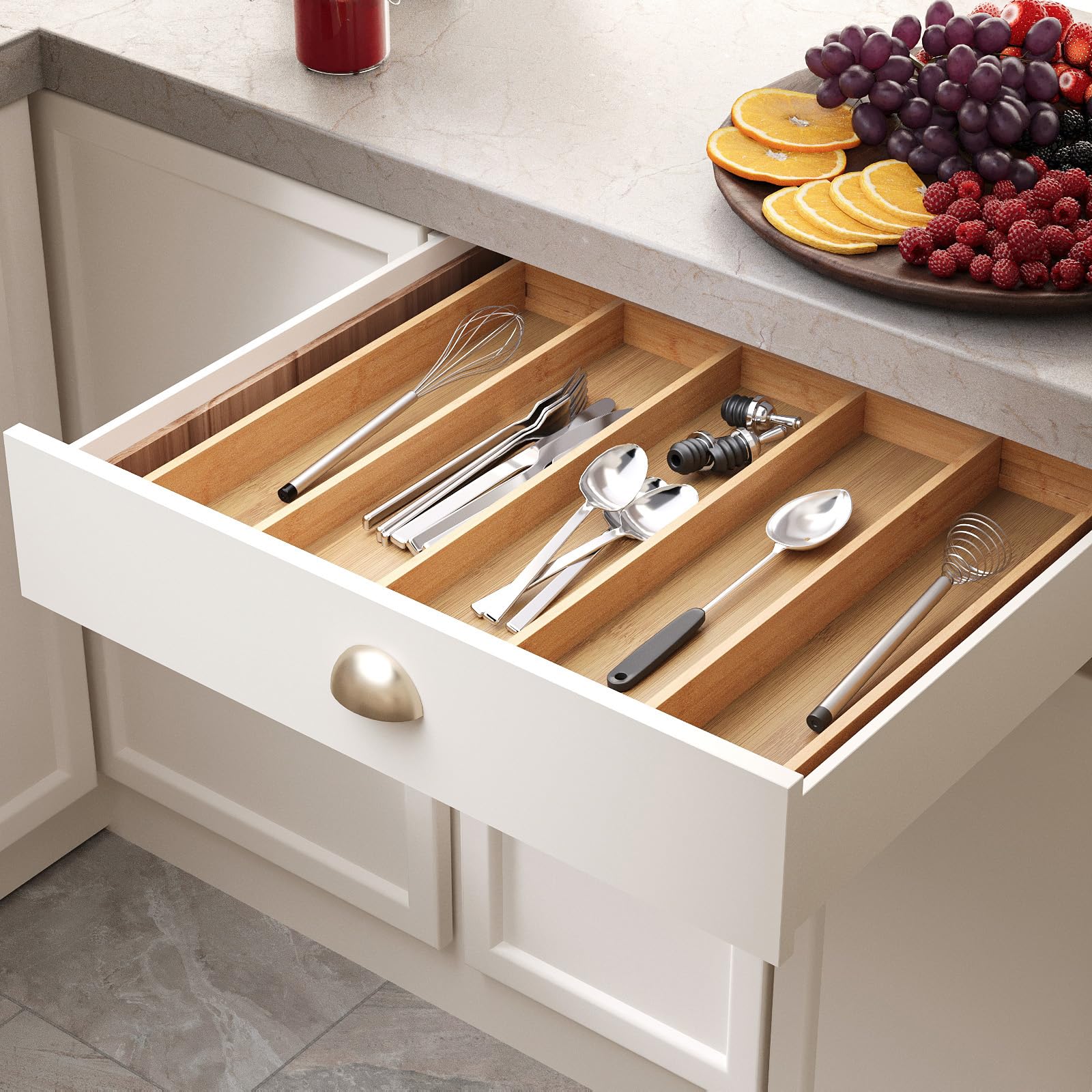 Fibogollo Expandable Kitchen Drawer Organizer,Silverware Organizer, Bamboo Drawer Organizer For Utensils,Adjustable Wood Flatware Tray in Drawer,Kitchen Organizers and Storage