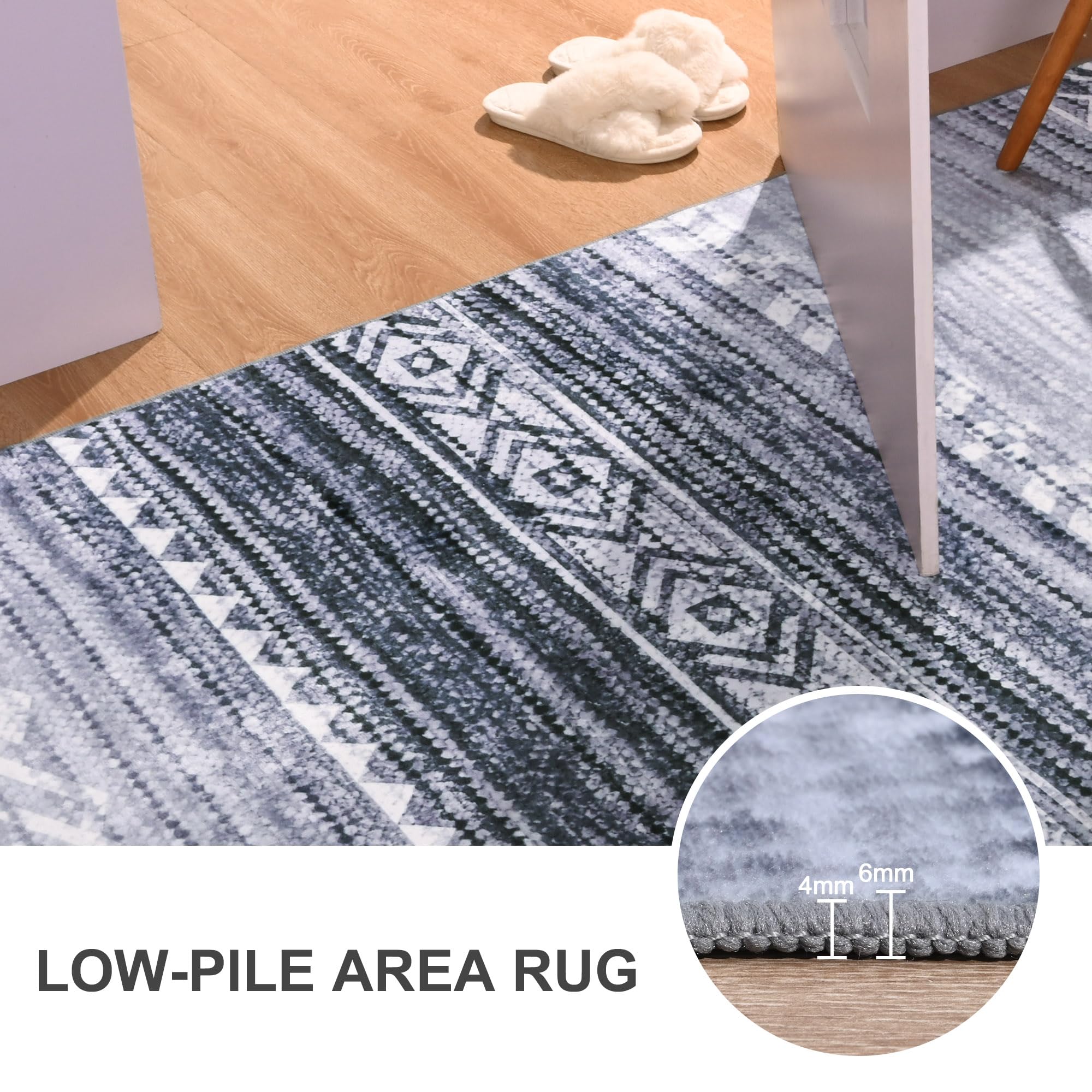 RUGICI Area Rugs 4x6,Washable Area Rug for Living Room,Ombre Low Pile Rug,Non-Slip Non-Shedding Bedroom Rug,Indoor Modern Carpet for Bedroom Kitchen Dining Room Home Decor, Grey