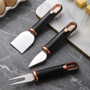 Cokshy Cheese Knives Set, Soft Cheese Knife, Cheese Fork, Narrow Plane Knife, Parmesan Knife, Flat Cheese Knife - 4 Pcs Stainless Steel Cheese Knifes for Charcuterie and Cheese Spread (Black)