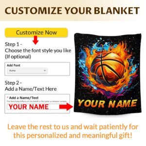 Personalized Basketball Blanket Gift with Name for Boys, Soft & Cozy Throw Blanket for Kids Teens, Custom 40 * 50 Inch Cool Fuzzy Throws for Sofa Couch