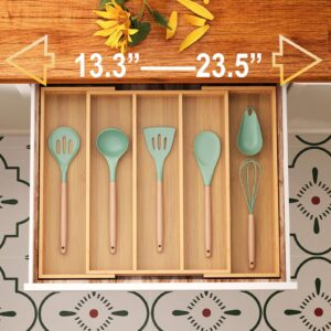 Fibogollo Expandable Kitchen Drawer Organizer,Silverware Organizer, Bamboo Drawer Organizer For Utensils,Adjustable Wood Flatware Tray in Drawer,Kitchen Organizers and Storage