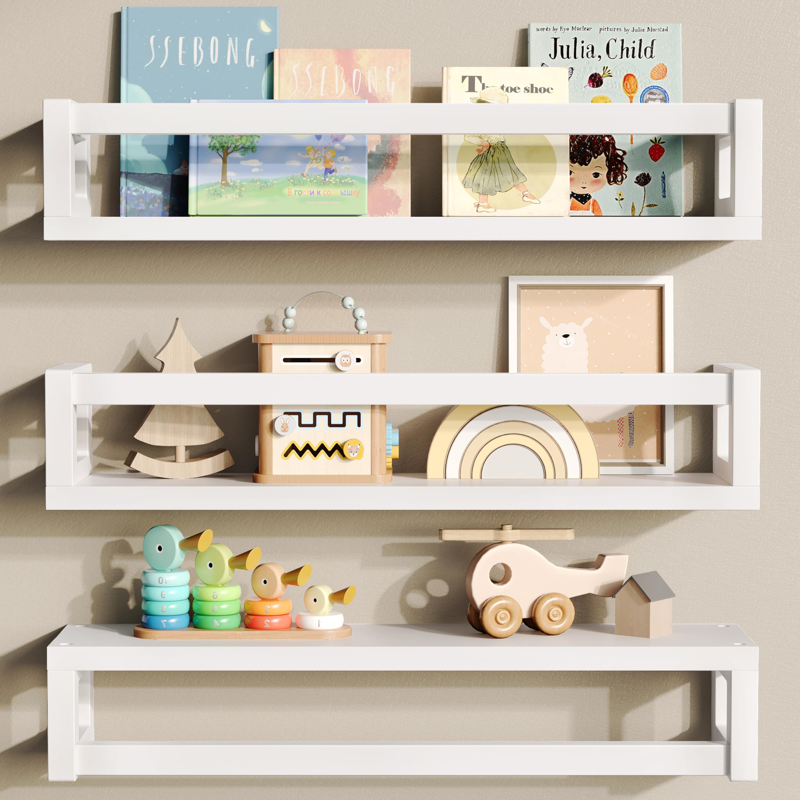 TidyCorner Upgraded Thick Floating Shelves - Multi-Use Wall-Mounted Bookshelves for Kids and Nursery, Ideal for Books, Toys, Spice Rack, Decor - White