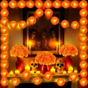 marigold garland for decoration, 1 led marigold garland string lights with 30 marigold flowers for day of the dead decorations halloween decorations