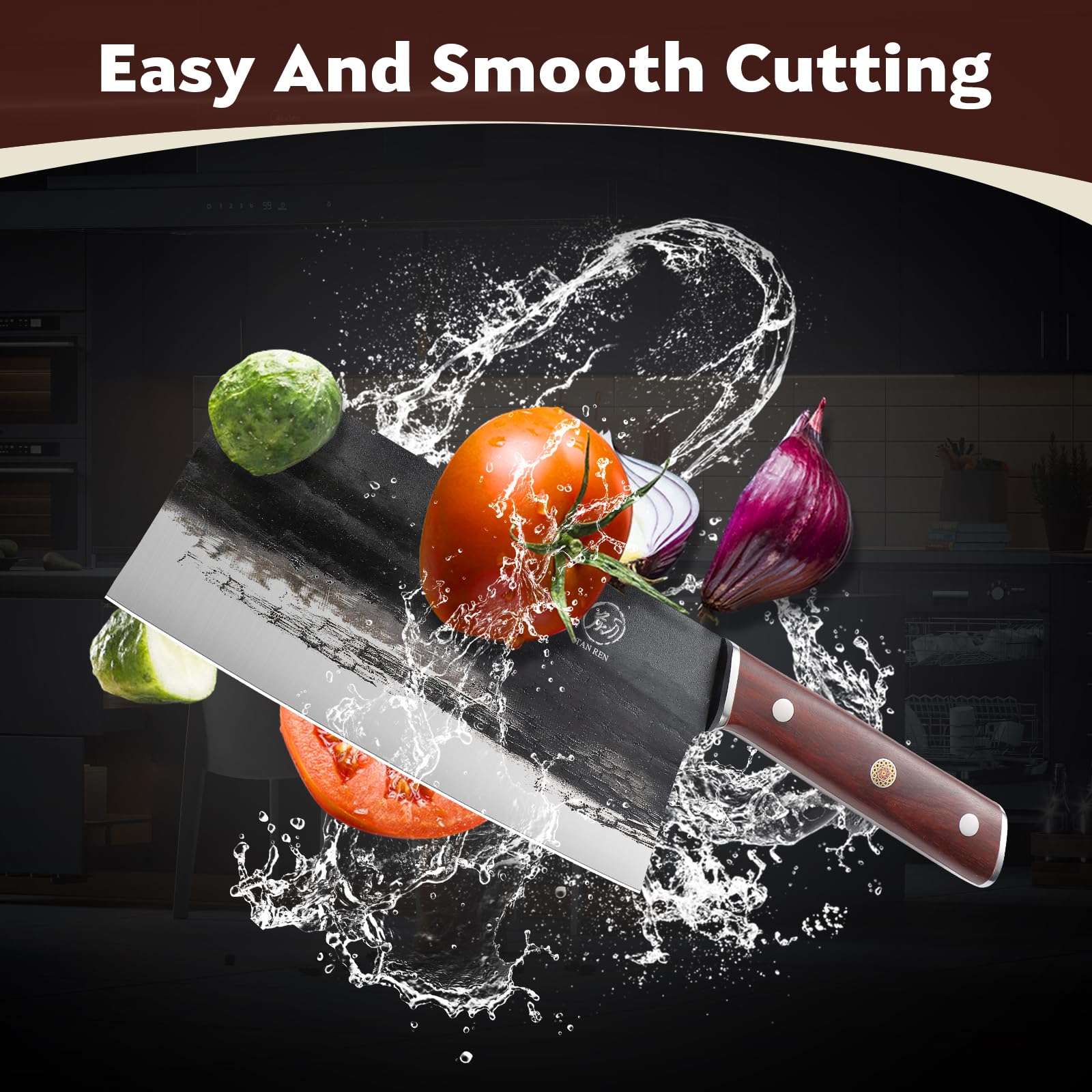 TAN REN 7.5 Inch Chinese Cleaver Knife and 8 Inch Cleaver Knife for Meat Cutting, High Carbon Steel Boning Knife, Full Tang Meat Cleaver Knife for Home Kitchen