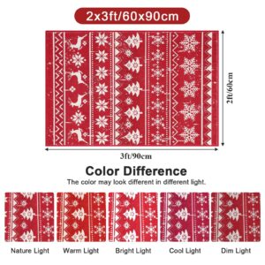 SHACOS Christmas Doormat 2x3ft Red Snowflakes Christmas Tree Deer Xmas Holiday Decor Non Slip Soft Machine Washable Christmas Decorative Rug Small Rug Indoor Front Door Mat for Entryway, Red Beige