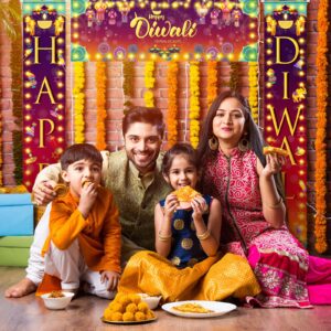 VitalCozy 3 Pcs Lighted Diwali Party Decorations Happy Diwali Banner Couplets Include 6 Light Strings Diwali Porch Sign Banner Flag for Door Porch Signs Wall Hanging Decor Supplies