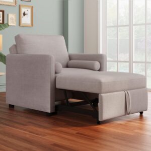 merax 3-in-1 convertible sofa bed chair singe pull out sleeper couch with adjustable backrest single armchair tan