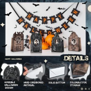 Lemosae 24 Pcs 11'' Halloween Tombstone Paper Treat Bags with 3D Changing Face Halloween Graveyard Tombstones Gift Bags Tombstone Candy goodie Bags for Halloween Party Favor