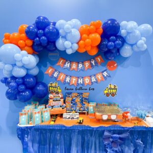 Blue and Orange Balloons Garland Arch Kit, 122 PC Dark Blue and Orange Balloons, Orange Royal Bright Baby Blue Party Balloon for Boy Kids Birthday Baby Shower Gender Reveal Graduation Party Decoration