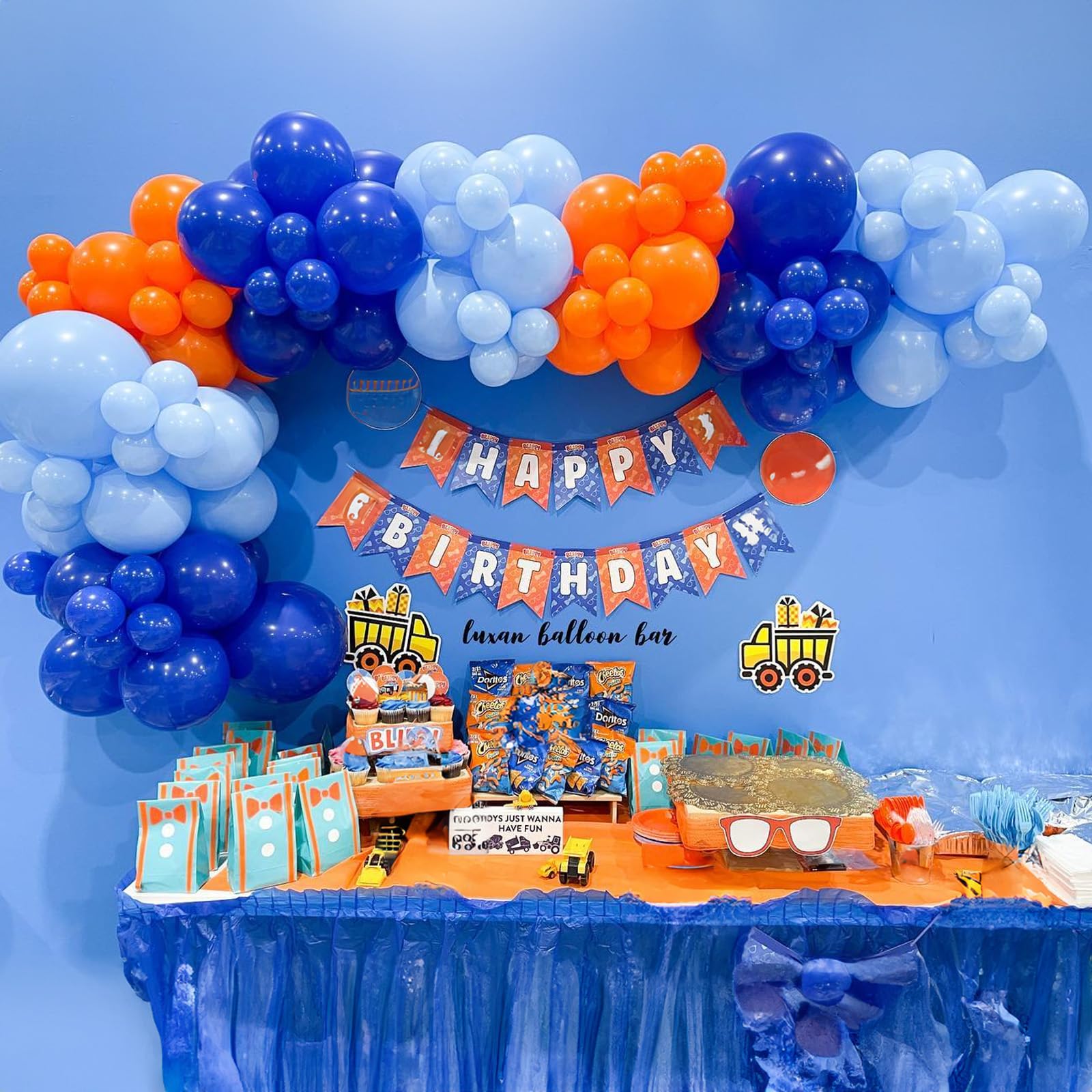 Blue and Orange Balloons Garland Arch Kit, 122 PC Dark Blue and Orange Balloons, Orange Royal Bright Baby Blue Party Balloon for Boy Kids Birthday Baby Shower Gender Reveal Graduation Party Decoration