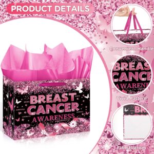 Black Pink Breast Cancer Awareness Gift Bags with Tissue Paper Greeting Card Pink Ribbon Party Favors Breast Cancer Awareness Party Decorations for Christmas Women Patient Friends Coworker Charity