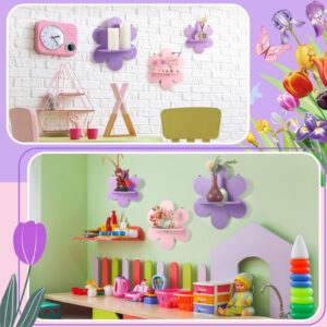 Soaoo 3 Pcs Daisy Wall Shelf Wooden Boho Daisy Shelf Hanging Display Daisy Decor Shelf for Living Room Bathroom Bedroom(Purple and Pink)