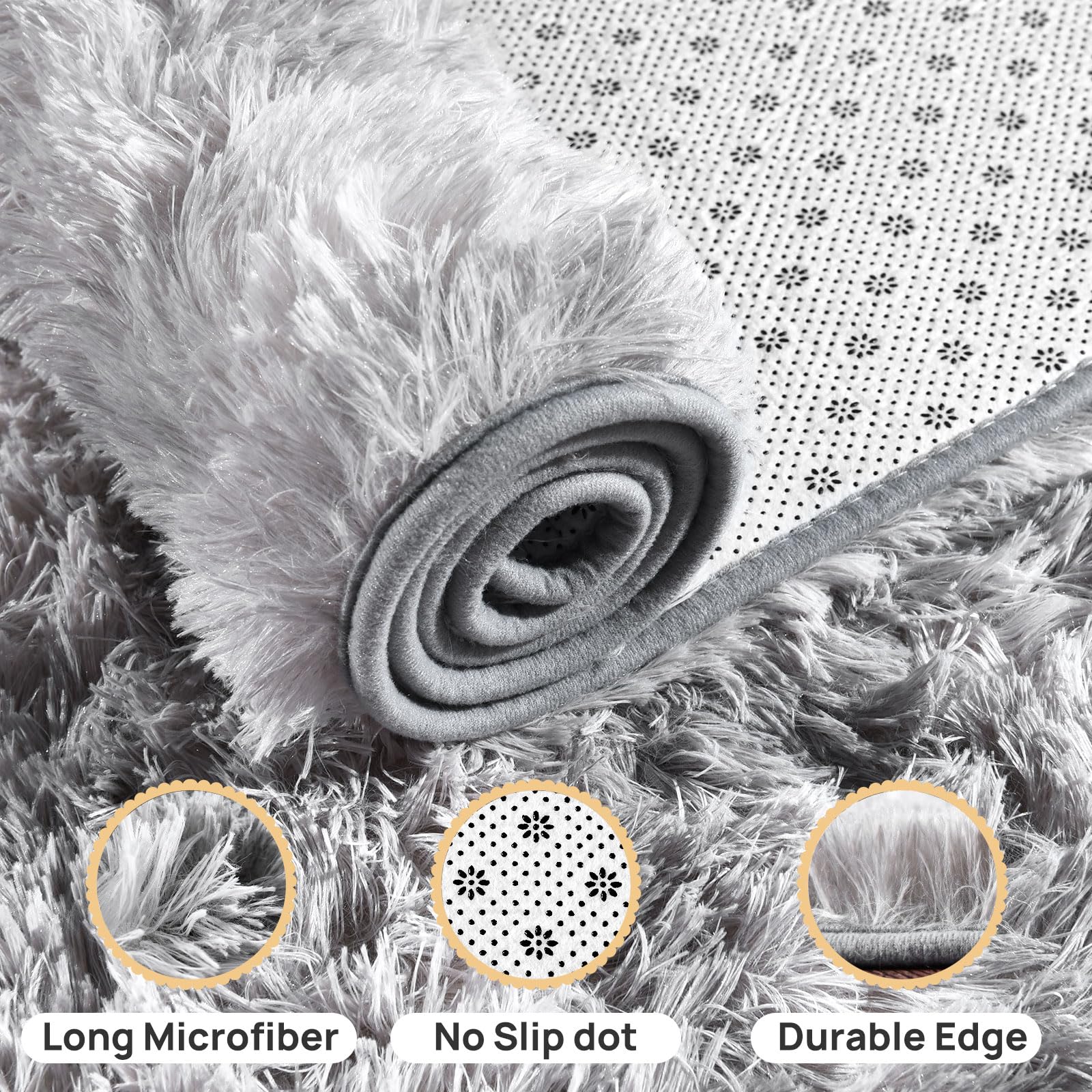 Isdook Soft Shaggy Rugs Light Grey Fluffy Rug for Bedroom White Fuzzy Rug Non-Slip Indoor Floor Carpet for Living Room 8x10 Ft