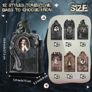 Lemosae 24 Pcs 11'' Halloween Tombstone Paper Treat Bags with 3D Changing Face Halloween Graveyard Tombstones Gift Bags Tombstone Candy goodie Bags for Halloween Party Favor