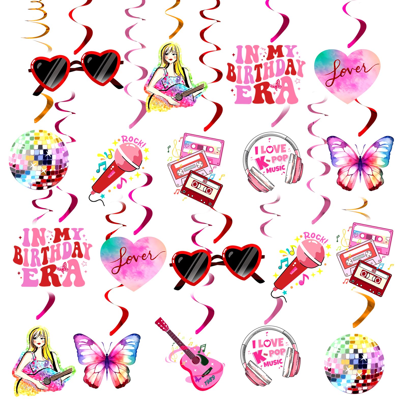 20pcs Birthday Party Decorations Singer Theme Party Supplies Hanging Swirls for Girls Birthday Decorations