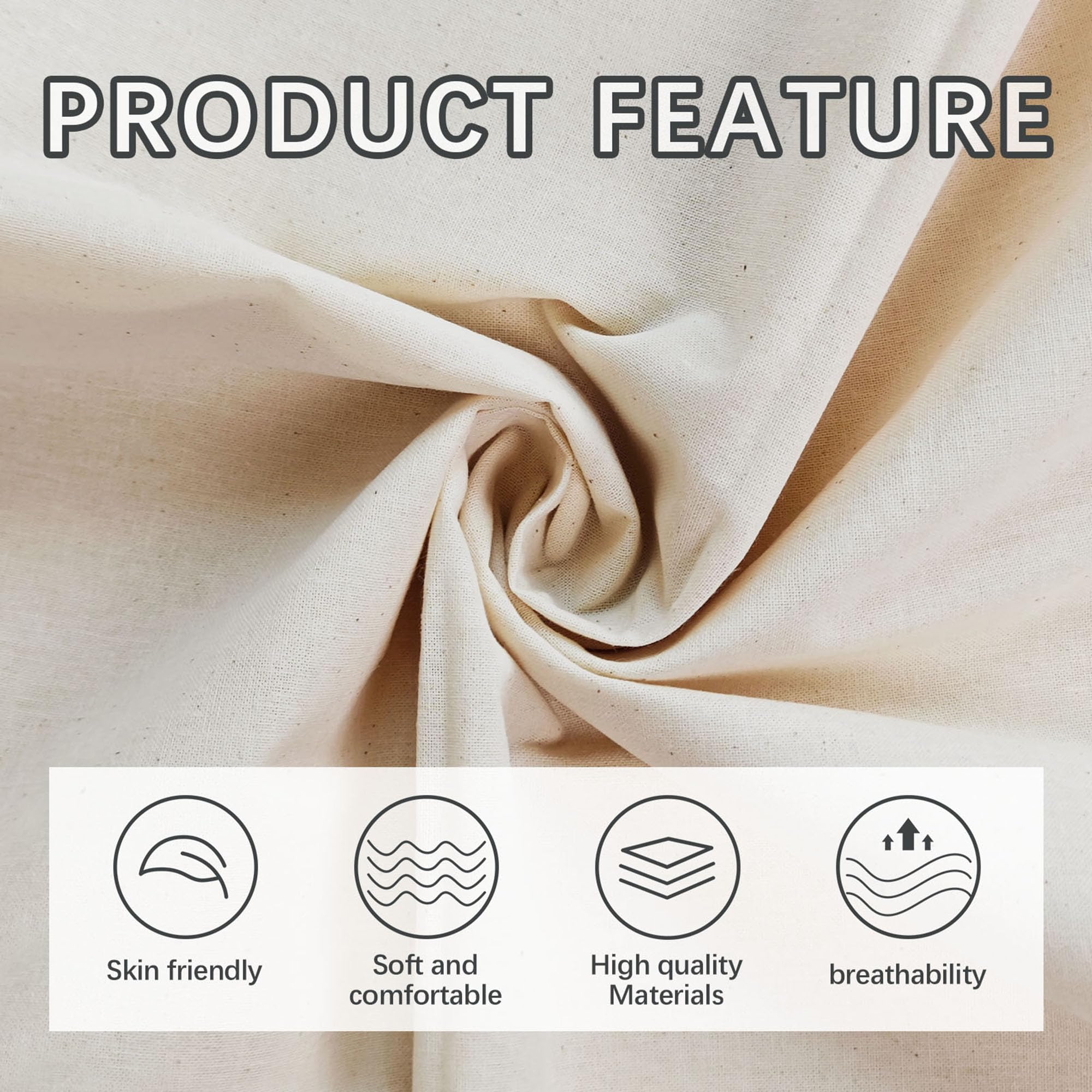 100% Cotton Muslin Fabric Medium Weight Linen Fabric by The Yard 63 inch x 2,5,10 Yards Unbleached Muslin Linen Fabric Material for Sewing Material Apparel Cloth (5 Yards)