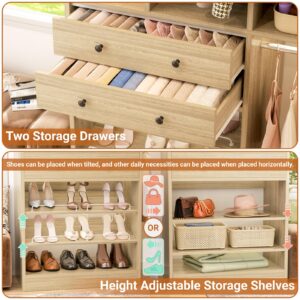 Besiost Closet System - 5FT Small Closet System with Drawers, 60" Closet Organizer System with Reversible Hanging Shelving, Closet Systems for Small/Walk-in Closets, Greige Oak