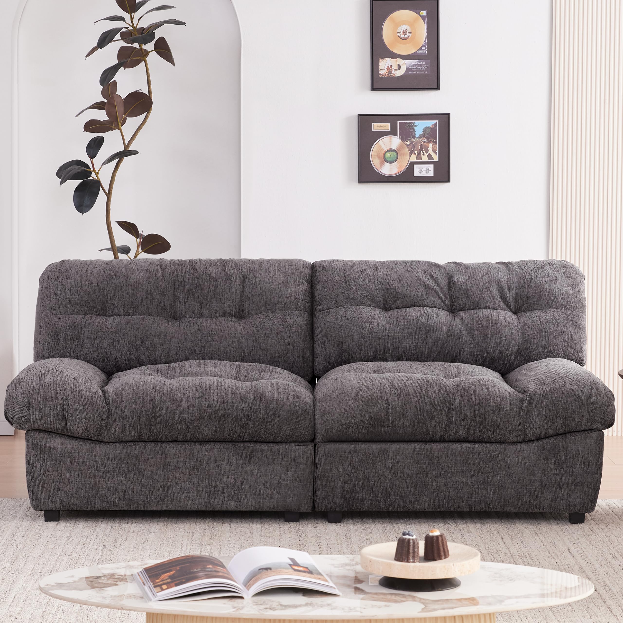 Mangodan 80" Chenille Cloud Deep Seat Couch Loveseat for Living Room, Modern Sofa Couch for Small Spaces, Cozy Comfy Loveseat with Solid Wood Frame, Pillow-Designed Armrest Sleeper Loveseat, Darkgray