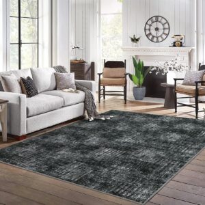 GarveeHome 8x10 Area Rug Modern Abstract Area Rug for Living Room Machine Washable Rug Farmhouse Checkered Throw Carpet Non-Slip Stain Resistant Accent Rug Floor Cover for Home Decor, Grey