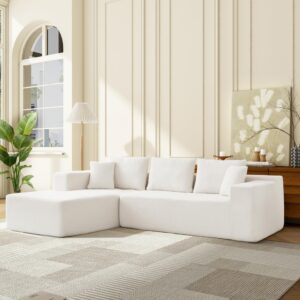 Sectional Floor Sofa Couch, Corner L Shaped Sectional Sofa Set Modern Minimalist Modular,Convertible Compressed Cloud Sofa w/Lounge,Sherpa Fabric,Deep Seater,High-Density Foam(Off White 4 Seater)