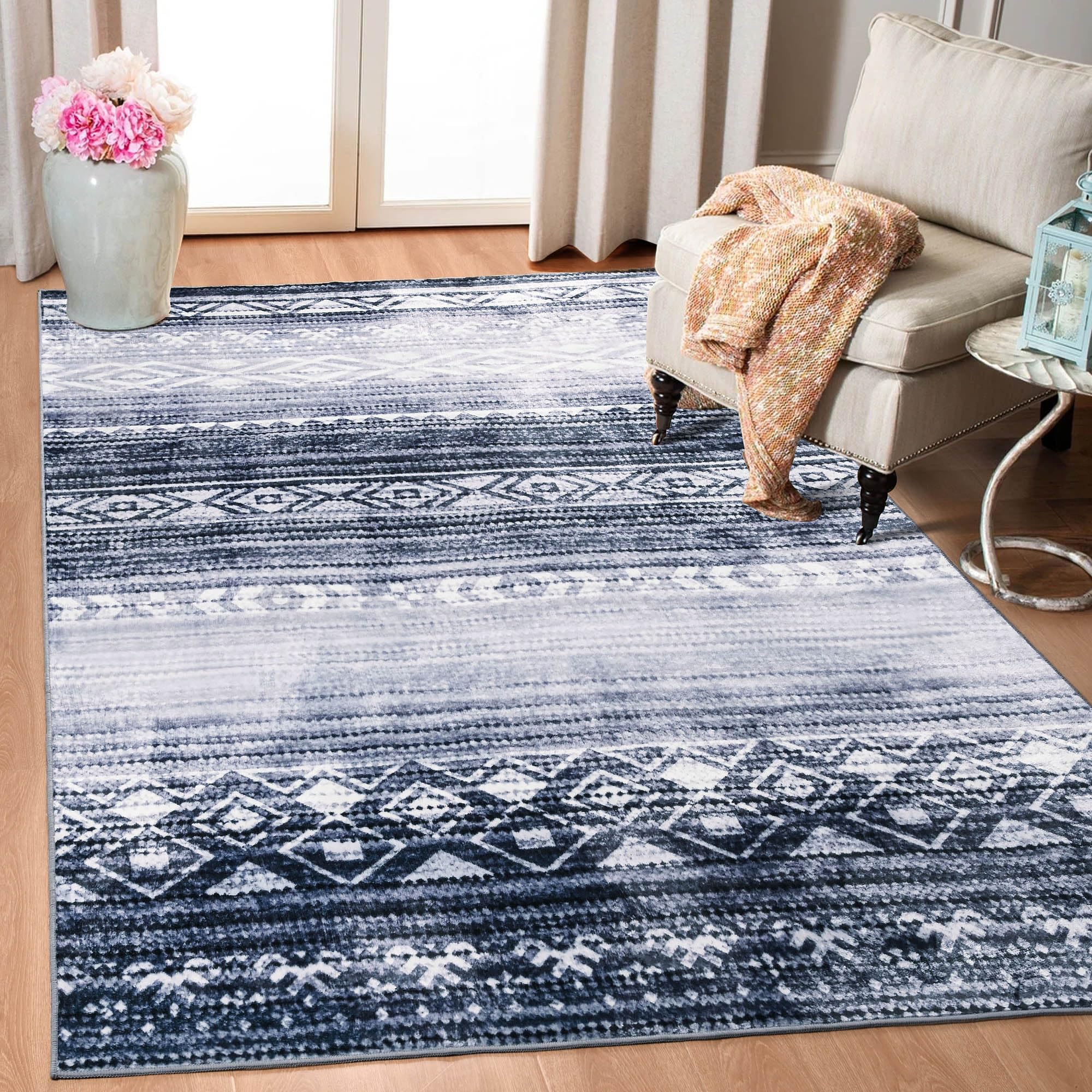 RUGICI Area Rugs 4x6,Washable Area Rug for Living Room,Ombre Low Pile Rug,Non-Slip Non-Shedding Bedroom Rug,Indoor Modern Carpet for Bedroom Kitchen Dining Room Home Decor, Grey